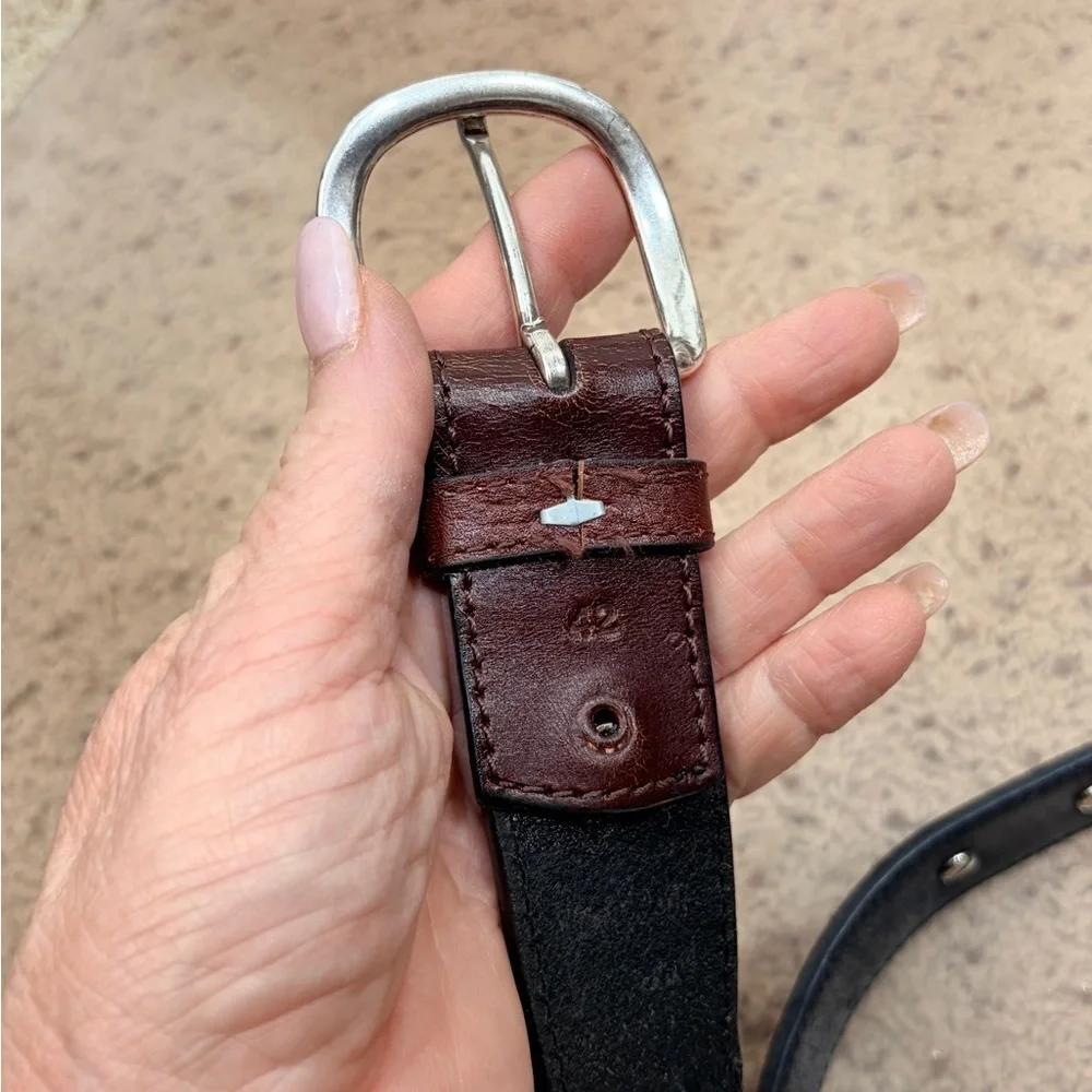 TEXAS Leather Mfg. Black and Brown Western Leather Belt with Silver Accents M/L